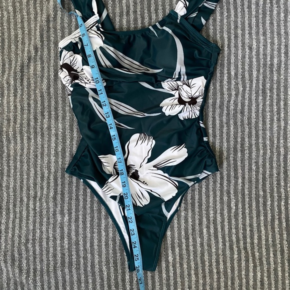 Lovely Floral Ruched Green One Piece Swim Suit - Picture 15 of 15
